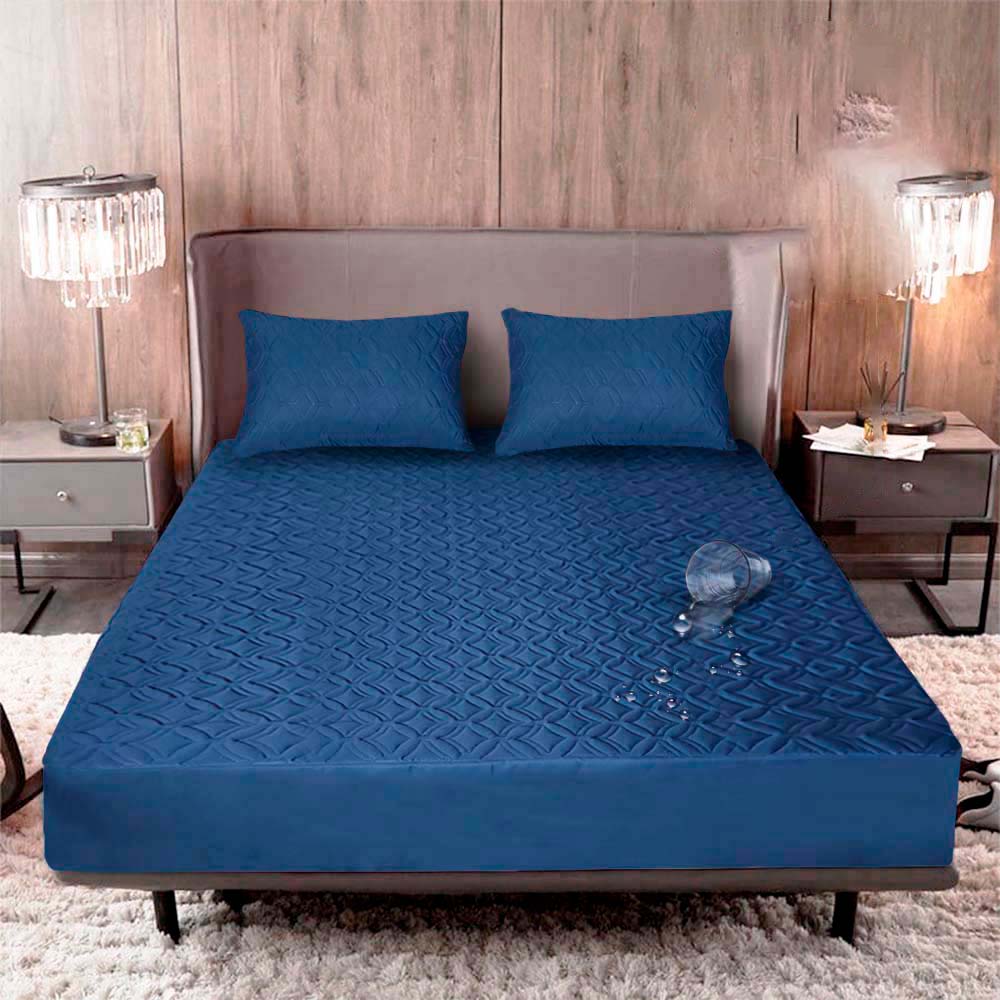 PROTECTOR DE COLCHON ACOLCHADO ANTIFLUIDOS CON 2 FUNDAS DE ALMOHADAS