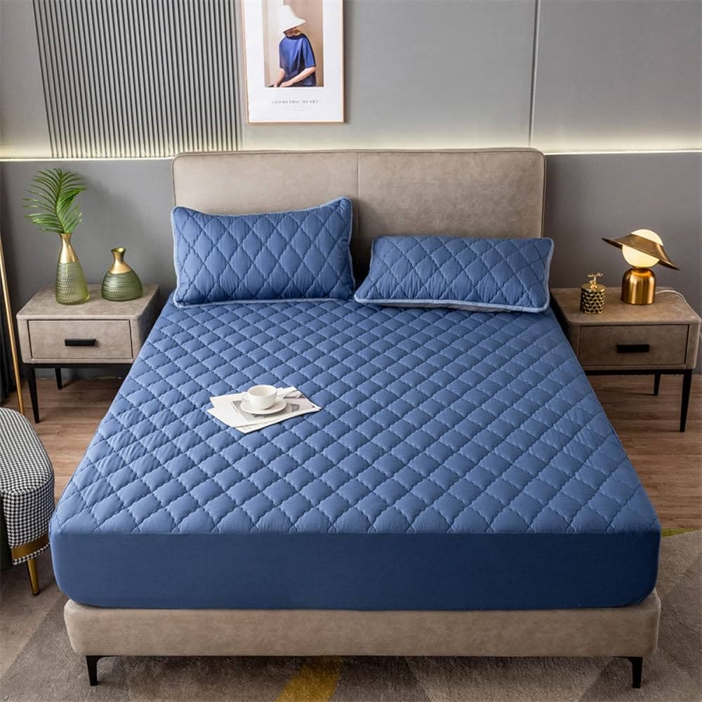 PROTECTOR DE COLCHON ACOLCHADO ANTIFLUIDOS CON 2 FUNDAS DE ALMOHADAS