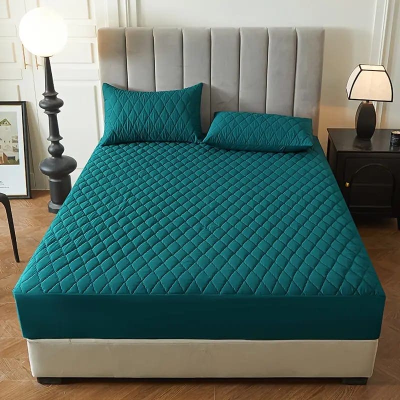 PROTECTOR DE COLCHON ACOLCHADO ANTIFLUIDOS CON 2 FUNDAS DE ALMOHADAS
