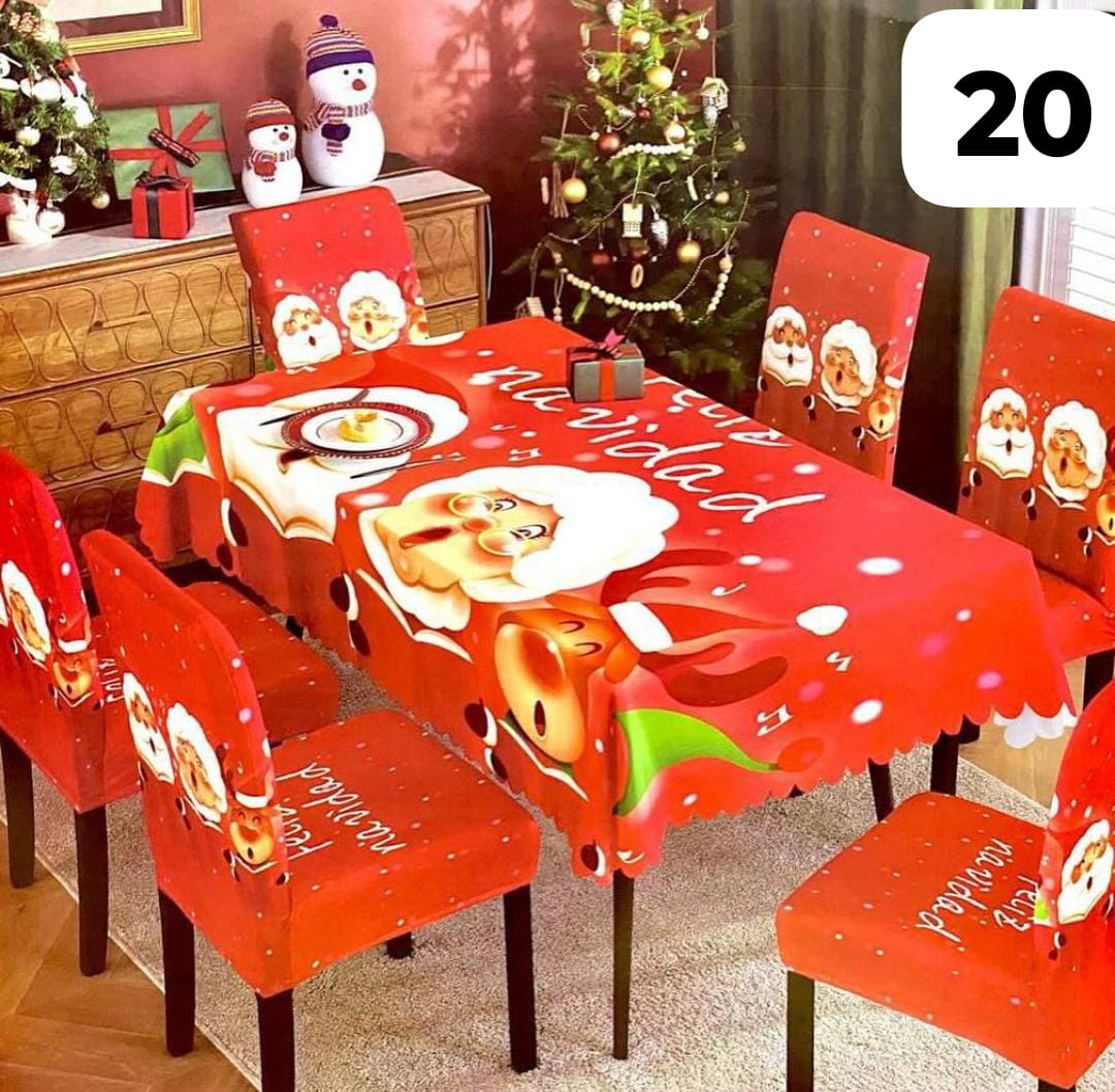 FUNDAS PARA JUEGOS DE COMEDOR + MANTEL IMPERMEABLE NAVIDEÑOS