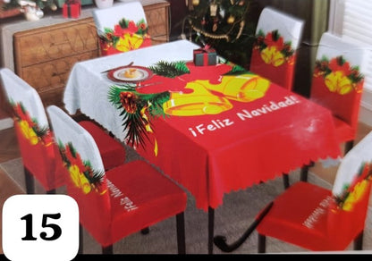 FUNDAS PARA JUEGOS DE COMEDOR + MANTEL IMPERMEABLE NAVIDEÑOS