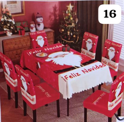 FUNDAS PARA JUEGOS DE COMEDOR + MANTEL IMPERMEABLE NAVIDEÑOS