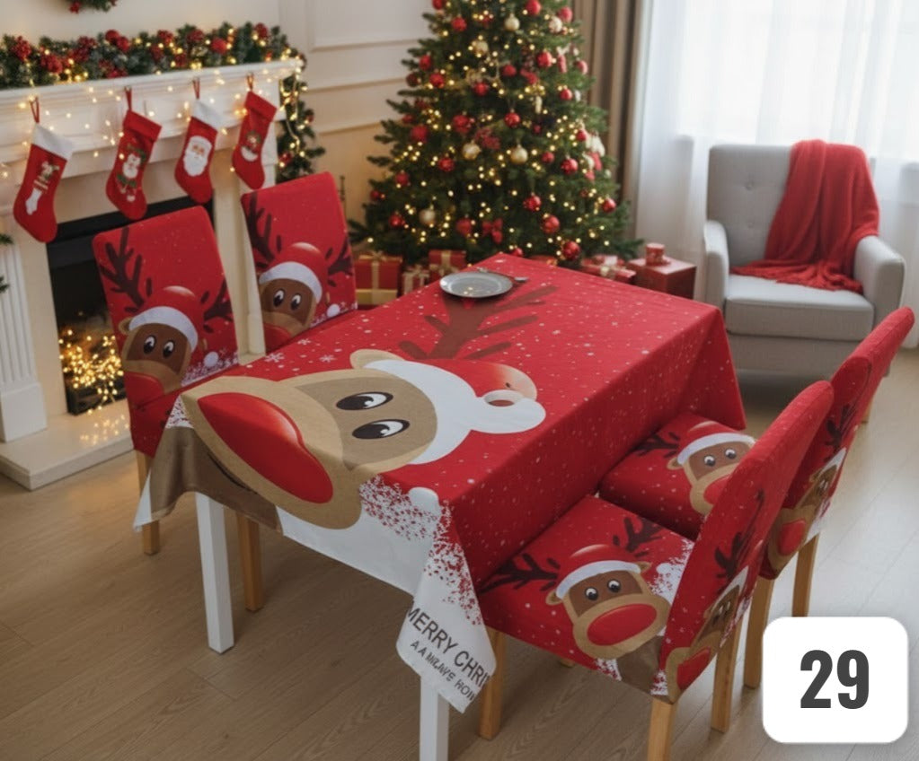 FUNDAS PARA JUEGOS DE COMEDOR + MANTEL IMPERMEABLE NAVIDEÑOS
