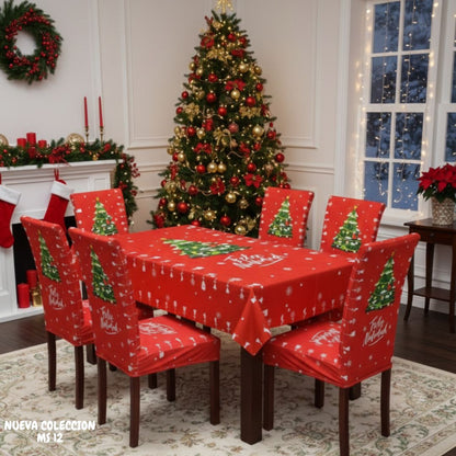 FUNDAS PARA JUEGOS DE COMEDOR + MANTEL IMPERMEABLE NAVIDEÑOS