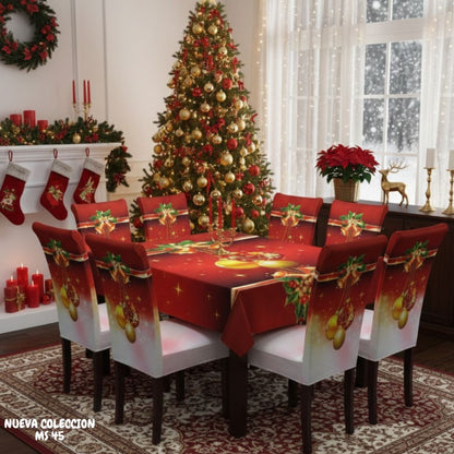 FUNDAS PARA JUEGOS DE COMEDOR + MANTEL IMPERMEABLE NAVIDEÑOS
