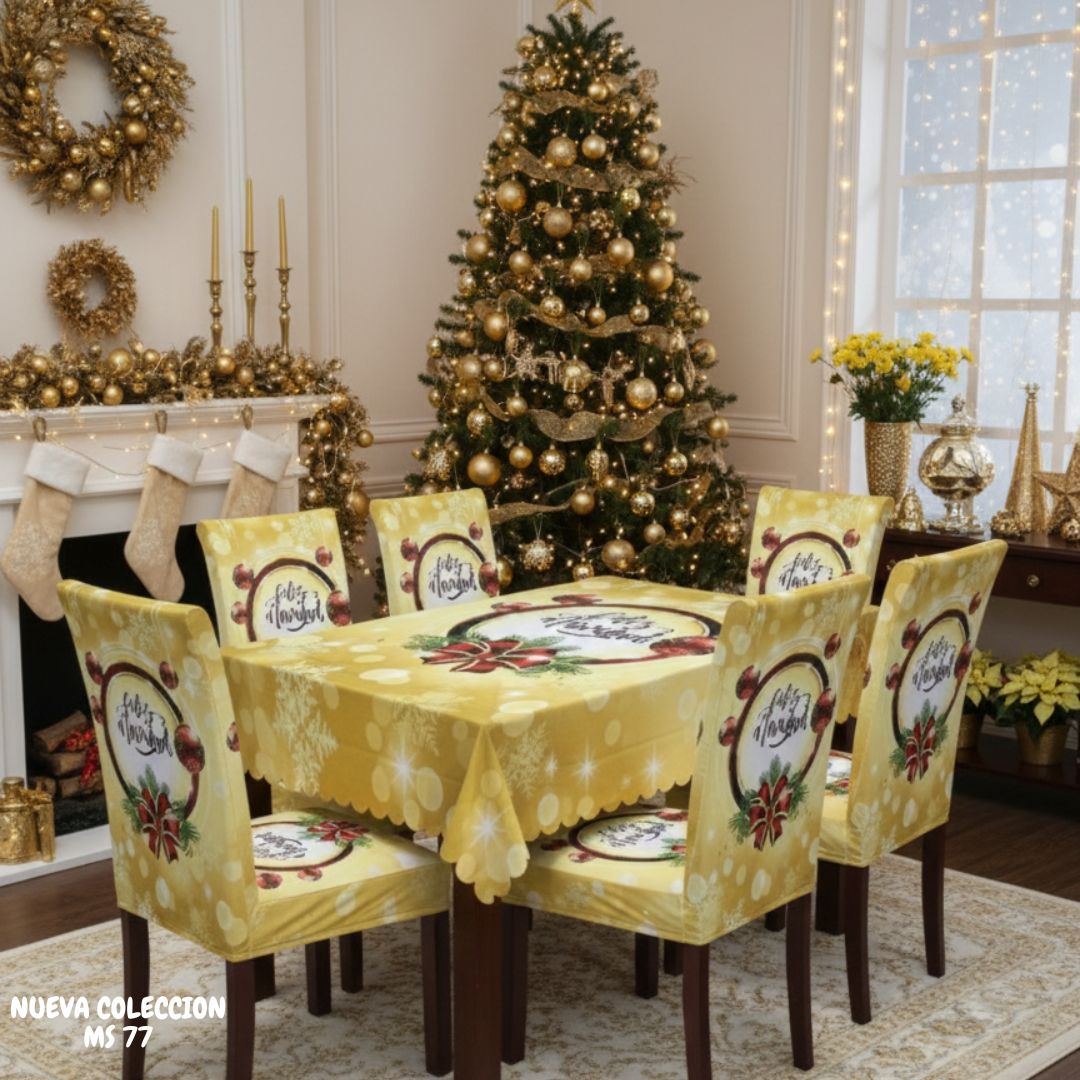 FUNDAS PARA JUEGOS DE COMEDOR + MANTEL IMPERMEABLE NAVIDEÑOS