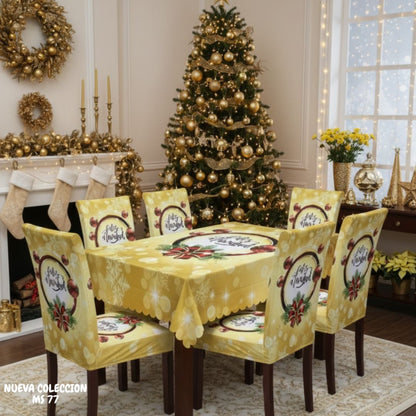 FUNDAS PARA JUEGOS DE COMEDOR + MANTEL IMPERMEABLE NAVIDEÑOS