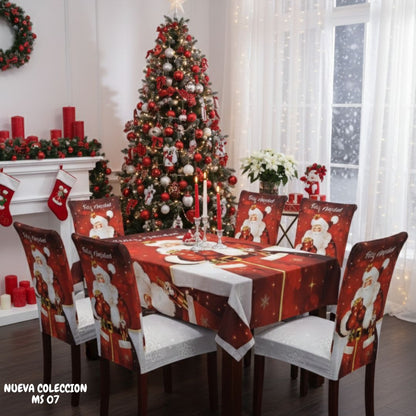 FUNDAS PARA JUEGOS DE COMEDOR + MANTEL IMPERMEABLE NAVIDEÑOS