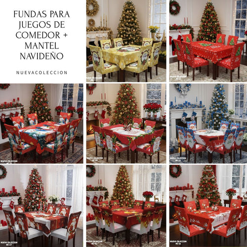 FUNDAS PARA JUEGOS DE COMEDOR + MANTEL IMPERMEABLE NAVIDEÑOS