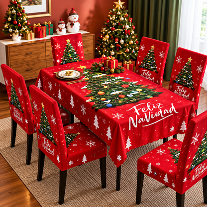 FUNDAS PARA JUEGOS DE COMEDOR + MANTEL IMPERMEABLE NAVIDEÑOS