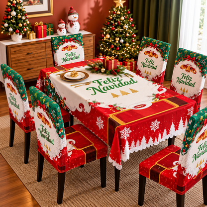 FUNDAS PARA JUEGOS DE COMEDOR + MANTEL IMPERMEABLE NAVIDEÑOS