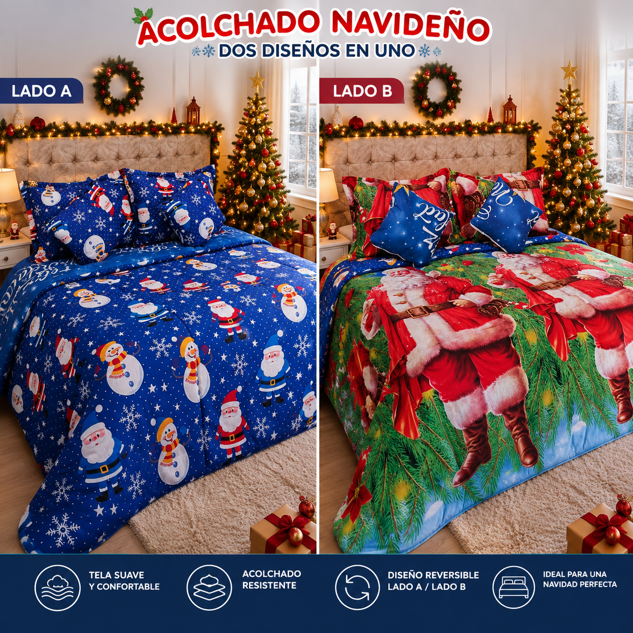 ACOLCHADOS NAVIDEÑOS DOBLE FAZ