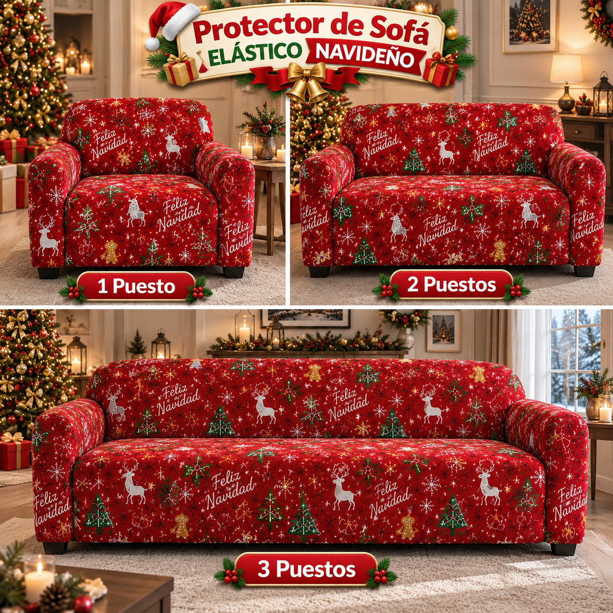 PROTECTOR DE SOFA ELASTICO NAVIDEÑO