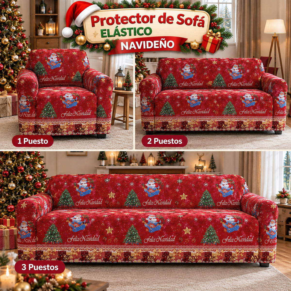 PROTECTOR DE SOFA ELASTICO NAVIDEÑO