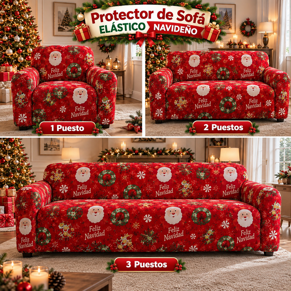PROTECTOR DE SOFA ELASTICO NAVIDEÑO