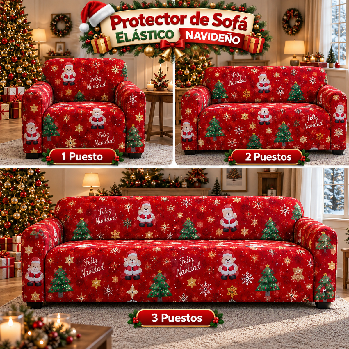PROTECTOR DE SOFA ELASTICO NAVIDEÑO