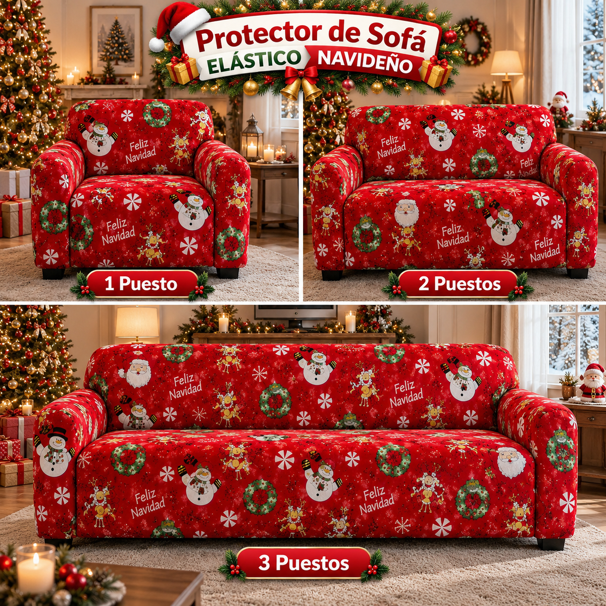 PROTECTOR DE SOFA ELASTICO NAVIDEÑO