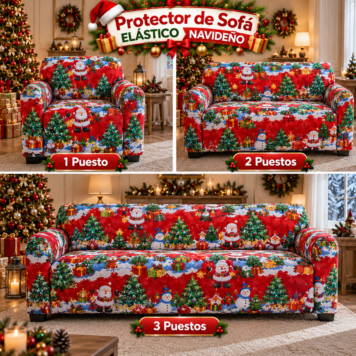 PROTECTOR DE SOFA ELASTICO NAVIDEÑO