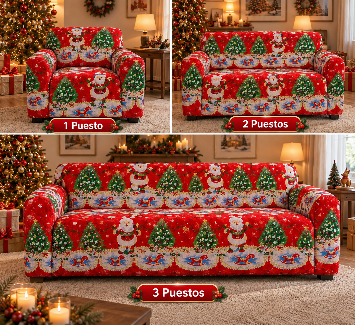 PROTECTOR DE SOFA ELASTICO NAVIDEÑO