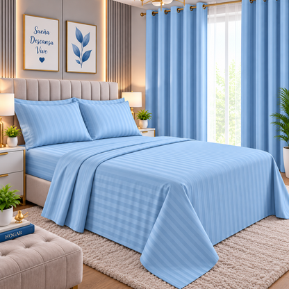 COMBO JUEGO DE SABANAS 800 HILOS CON CORTINAS BLACKOUT