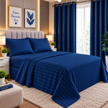 COMBO JUEGO DE SABANAS 800 HILOS CON CORTINAS BLACKOUT
