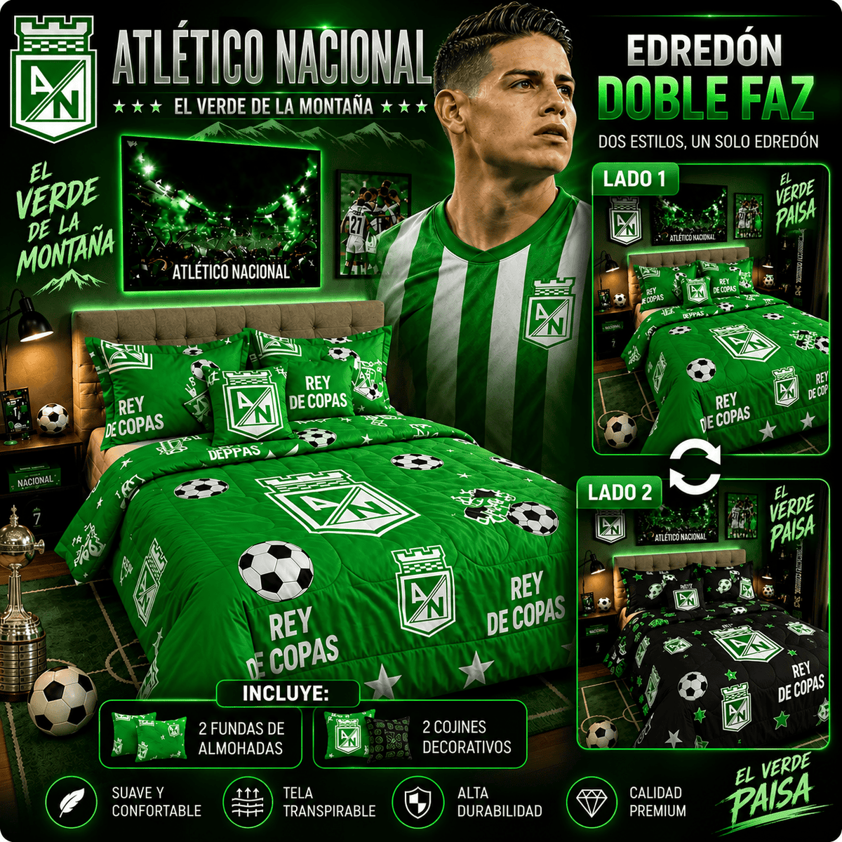 EDREDON DOBLE FAZ CLUBES DE FUTBOL PREMIUN