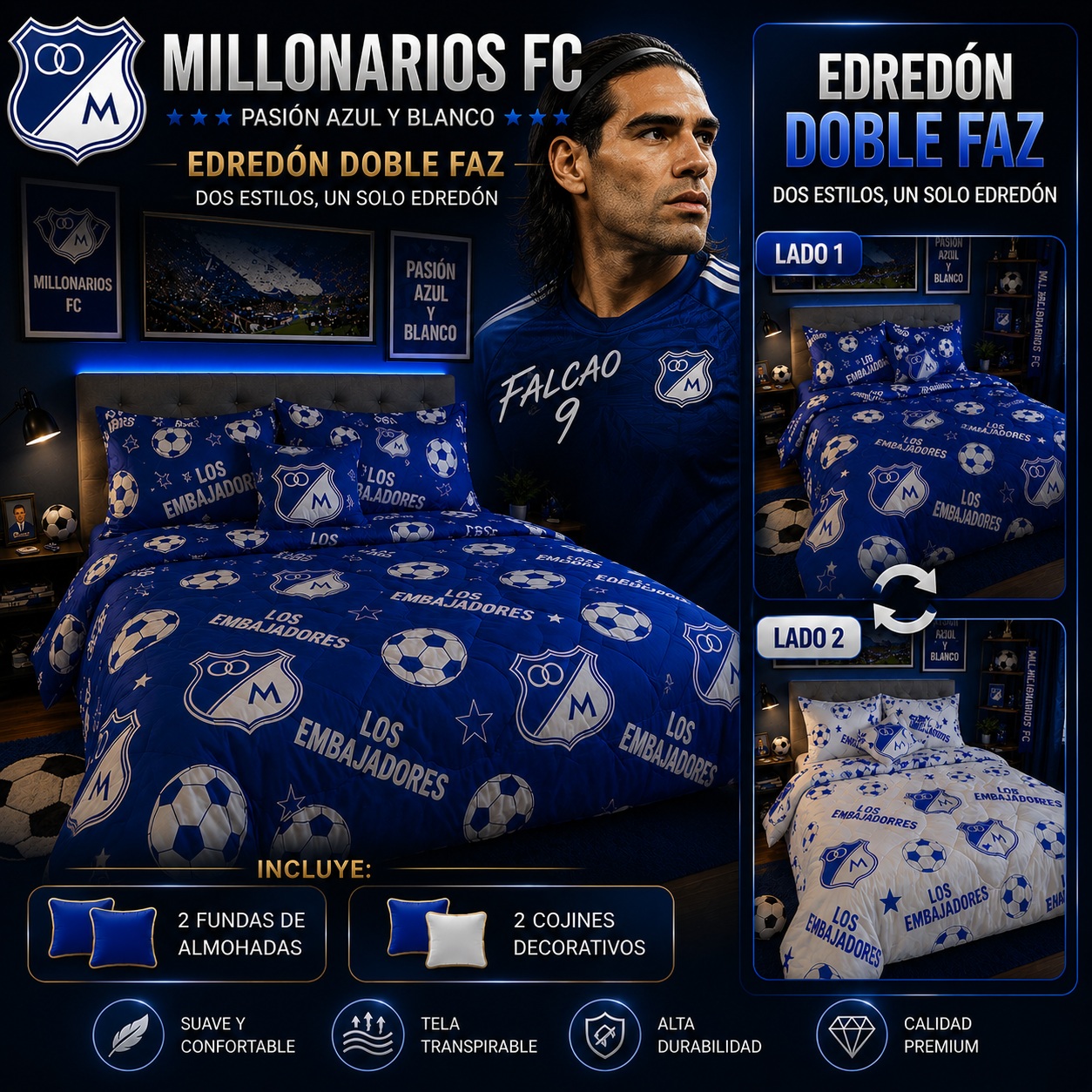 EDREDON DOBLE FAZ CLUBES DE FUTBOL PREMIUN