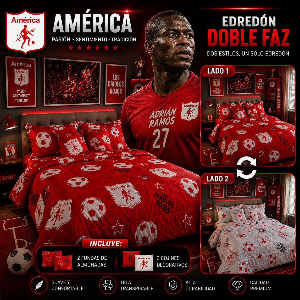 EDREDON DOBLE FAZ CLUBES DE FUTBOL PREMIUN