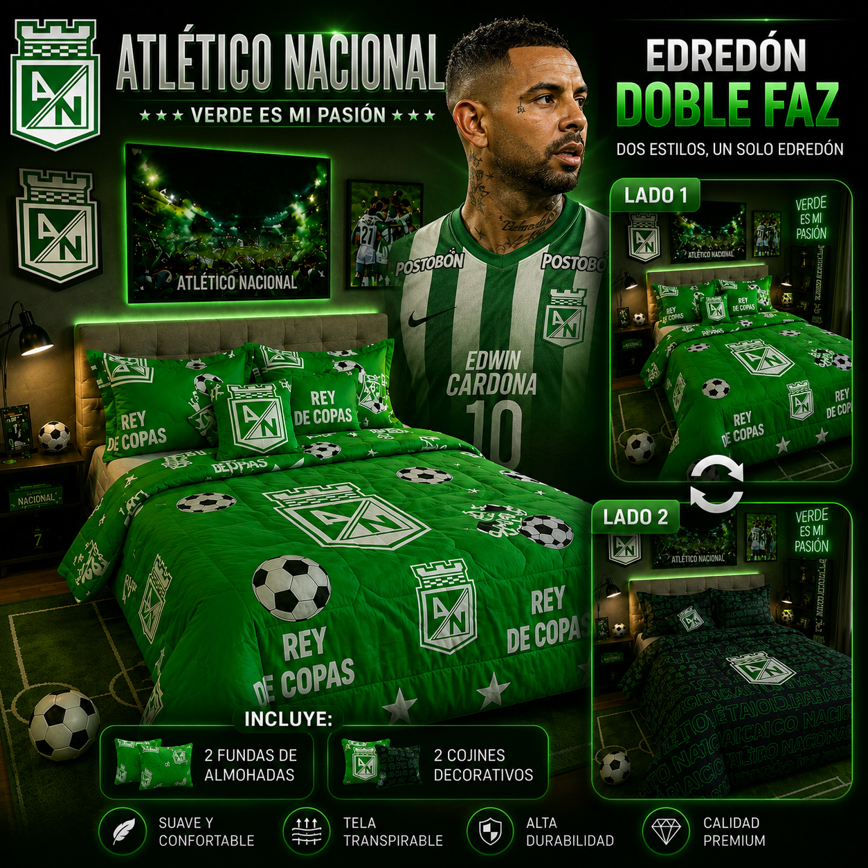 EDREDON DOBLE FAZ CLUBES DE FUTBOL PREMIUN