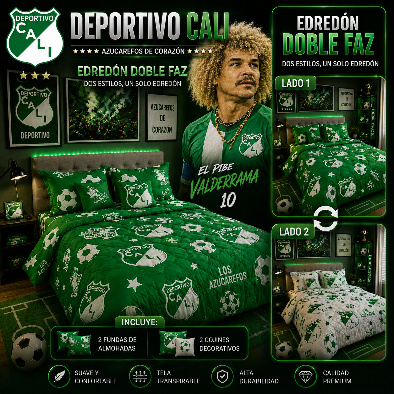 EDREDON DOBLE FAZ CLUBES DE FUTBOL PREMIUN