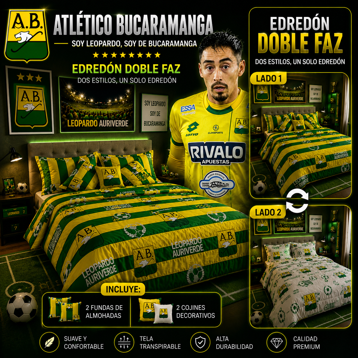 EDREDON DOBLE FAZ CLUBES DE FUTBOL PREMIUN