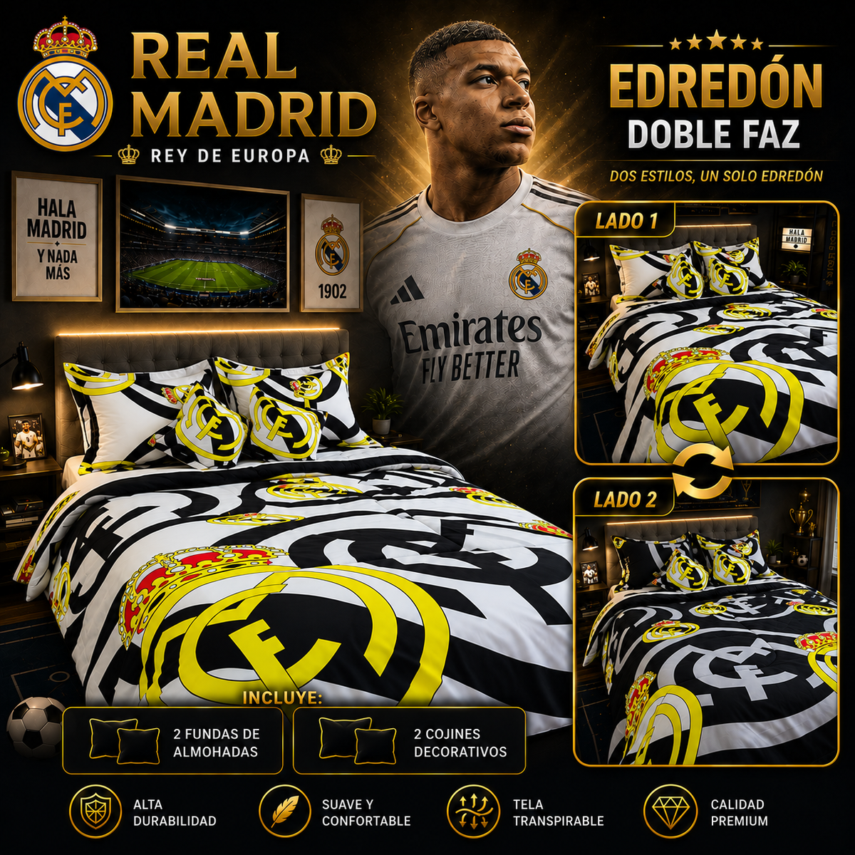 EDREDON DOBLE FAZ CLUBES DE FUTBOL PREMIUN