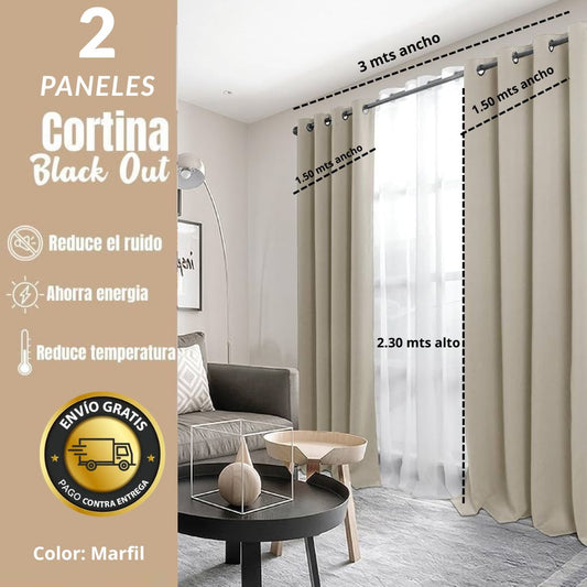CORTINAS BLACKOUT ANTILUZ CON ARGOLLA (2 PANELES)