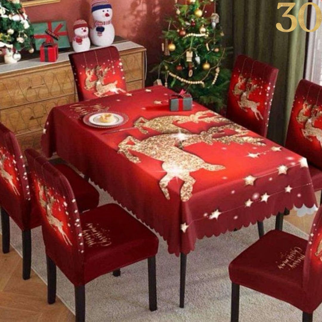 FUNDAS PARA JUEGOS DE COMEDOR + MANTEL IMPERMEABLE NAVIDEÑOS