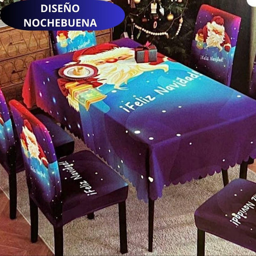 FUNDAS PARA JUEGOS DE COMEDOR + MANTEL IMPERMEABLE NAVIDEÑOS