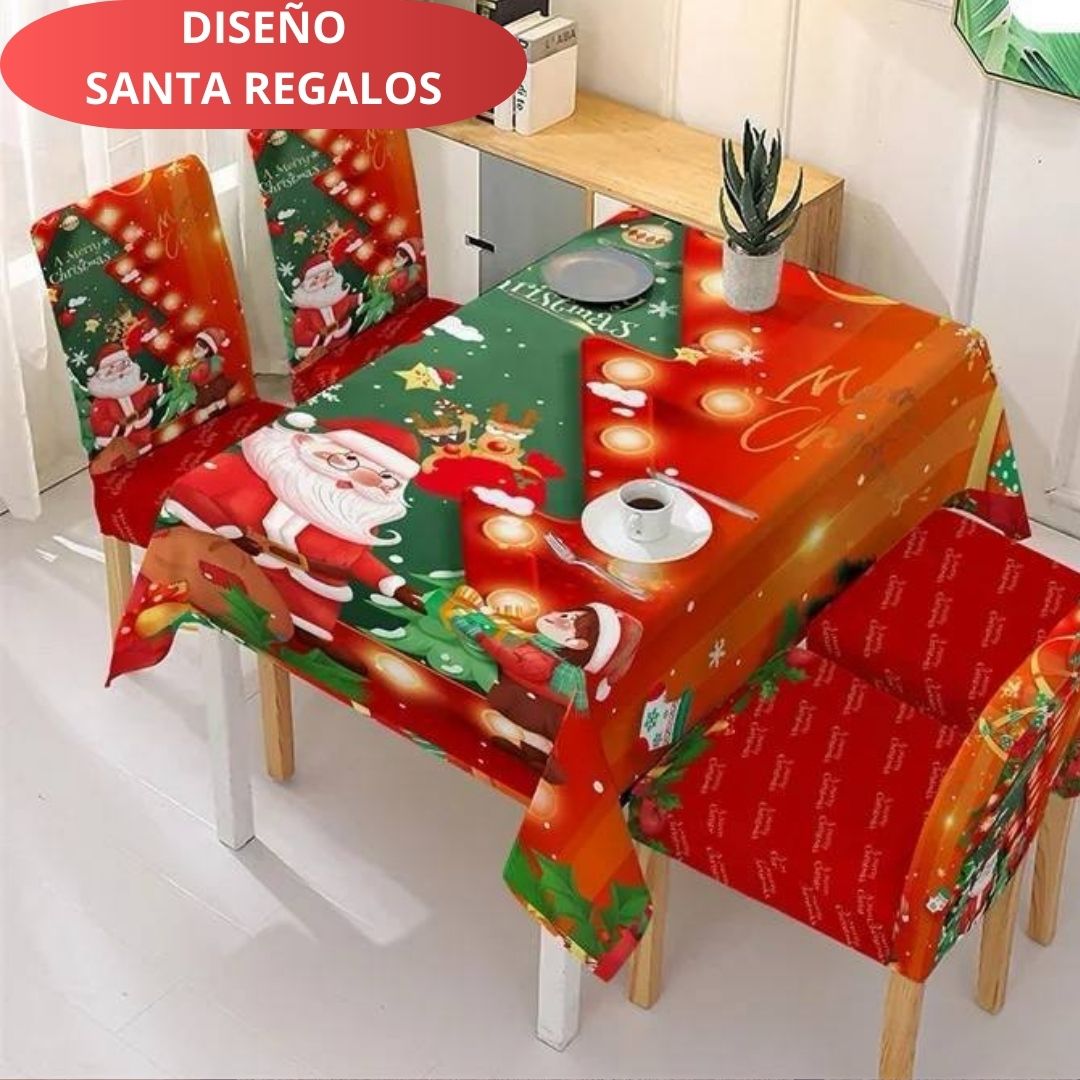 FUNDAS PARA JUEGOS DE COMEDOR + MANTEL IMPERMEABLE NAVIDEÑOS