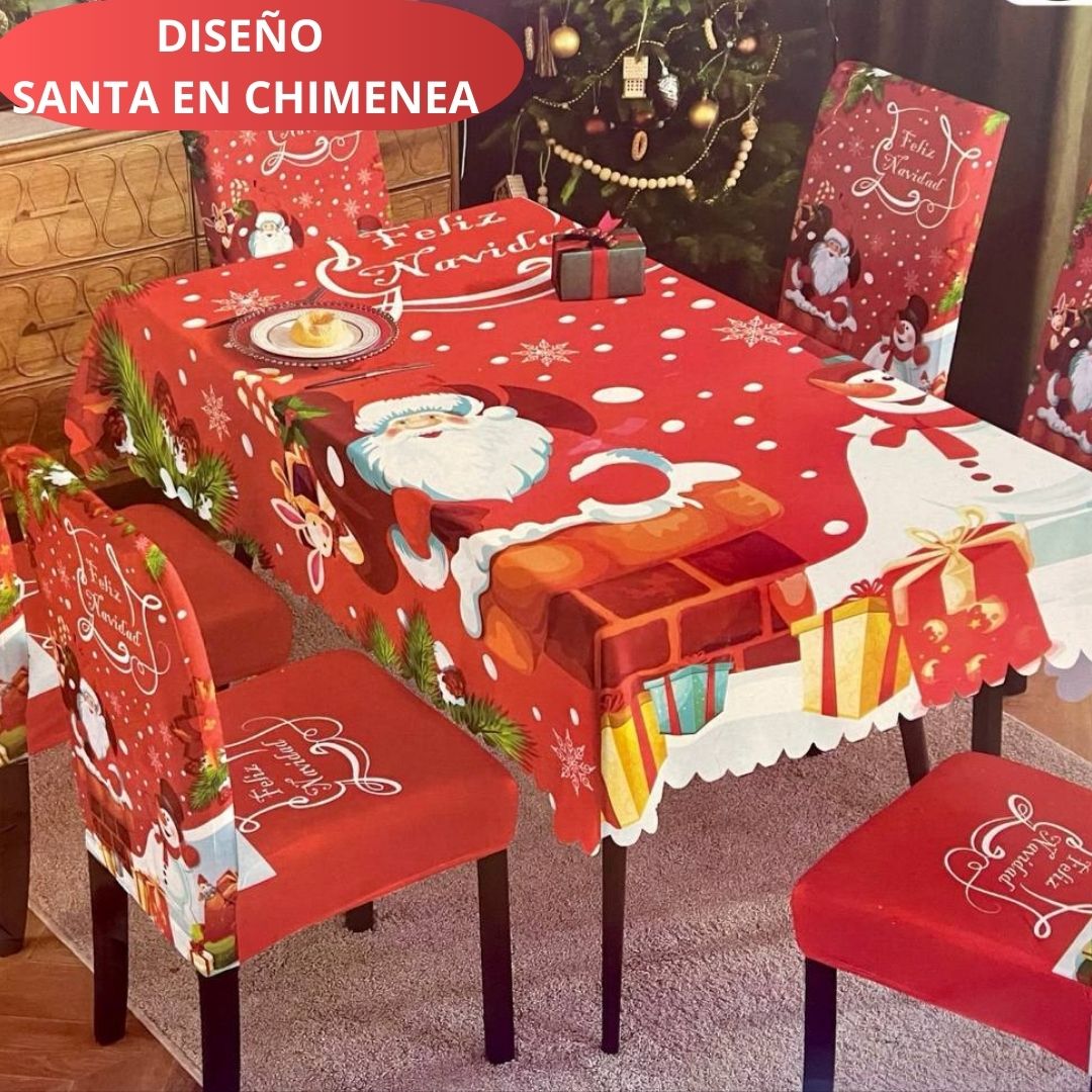 FUNDAS PARA JUEGOS DE COMEDOR + MANTEL IMPERMEABLE NAVIDEÑOS