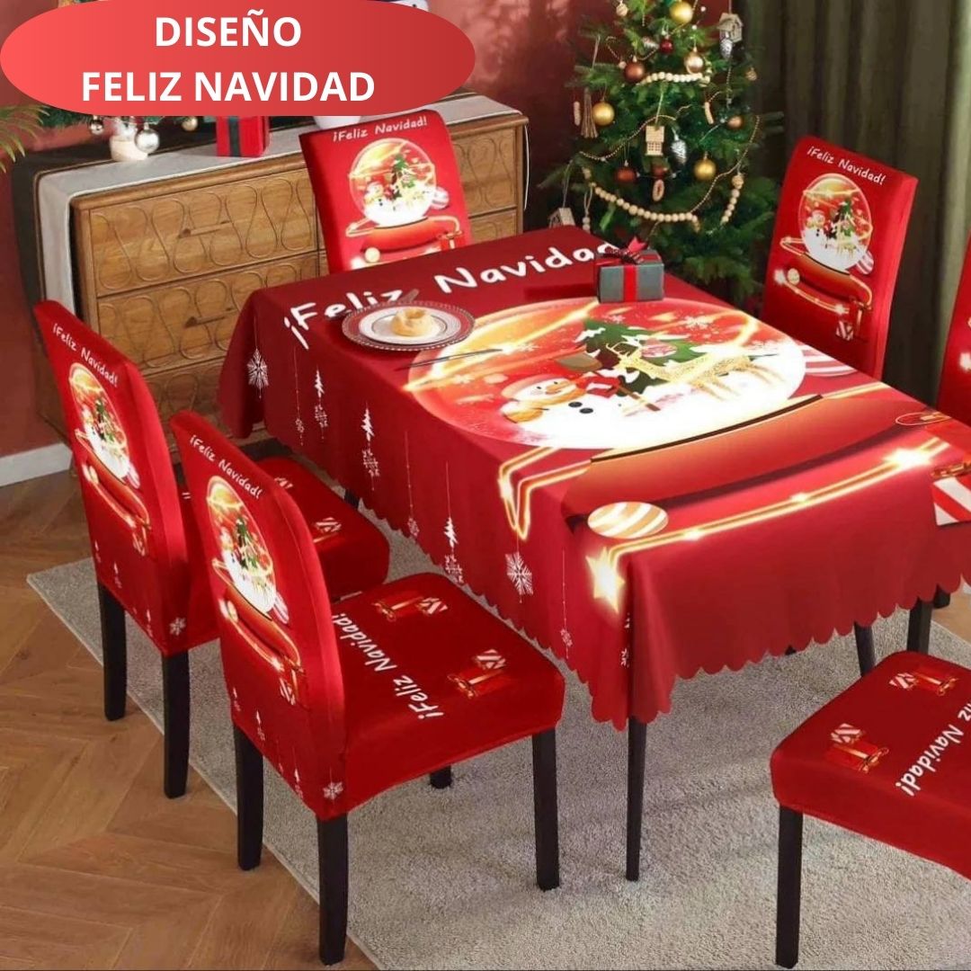 FUNDAS PARA JUEGOS DE COMEDOR + MANTEL IMPERMEABLE NAVIDEÑOS