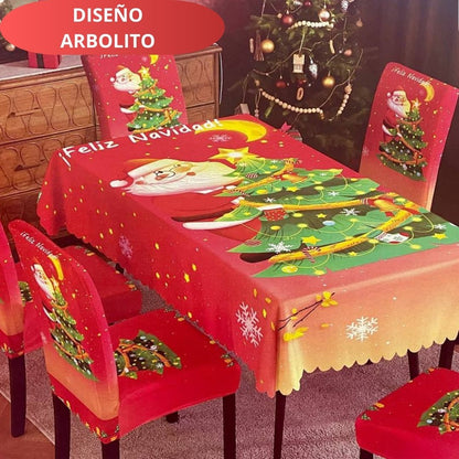 FUNDAS PARA JUEGOS DE COMEDOR + MANTEL IMPERMEABLE NAVIDEÑOS