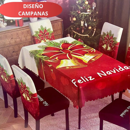 FUNDAS PARA JUEGOS DE COMEDOR + MANTEL IMPERMEABLE NAVIDEÑOS