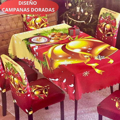 FUNDAS PARA JUEGOS DE COMEDOR + MANTEL IMPERMEABLE NAVIDEÑOS