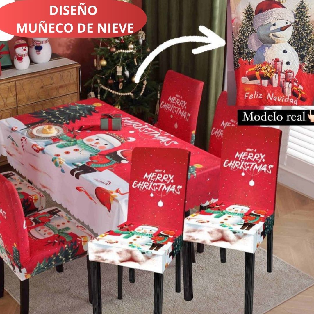 FUNDAS PARA JUEGOS DE COMEDOR + MANTEL IMPERMEABLE NAVIDEÑOS