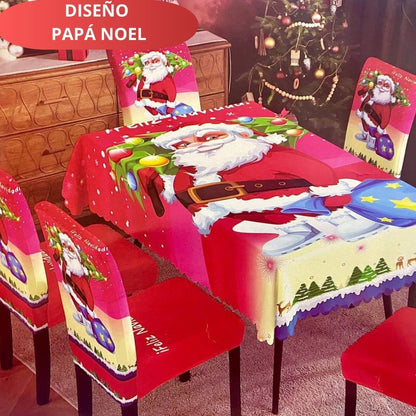 FUNDAS PARA JUEGOS DE COMEDOR + MANTEL IMPERMEABLE NAVIDEÑOS